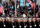 U.S. troops marching in formation during Trump military parade rehearsal