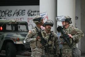 Marines in Los Angeles patrolling downtown during protests